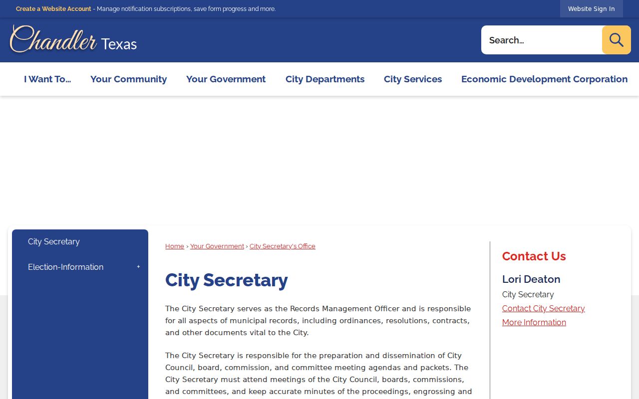 Chandler Henderson County criminal history City Secretary records page