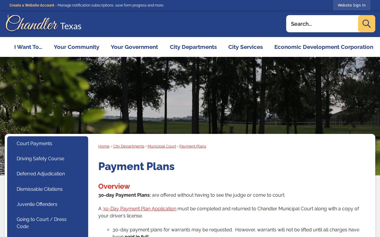 Chandler Henderson County criminal records municipal court payment plan page