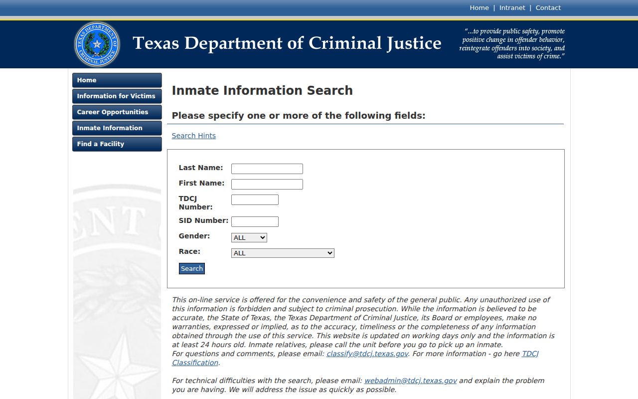 TDCJ inmate search for custody following a Henderson County arrest