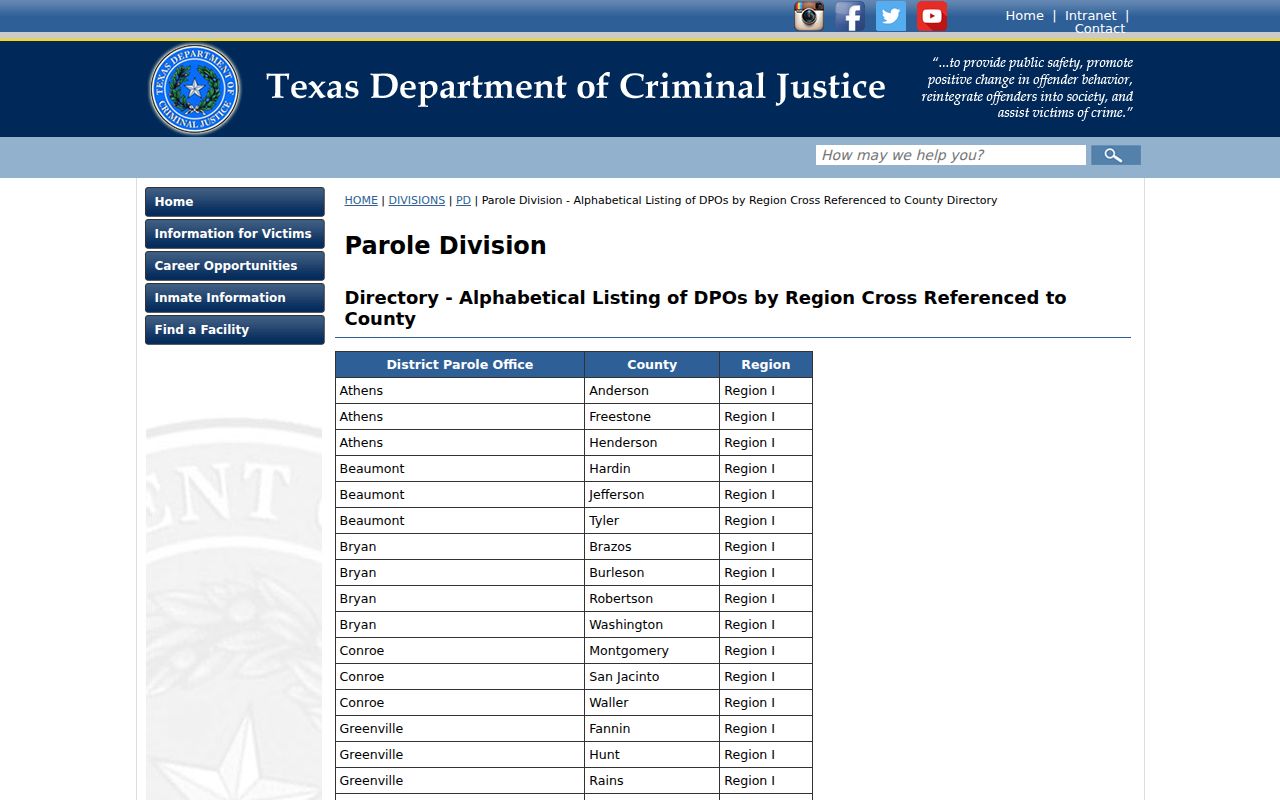 Henderson County criminal records Athens parole office directory