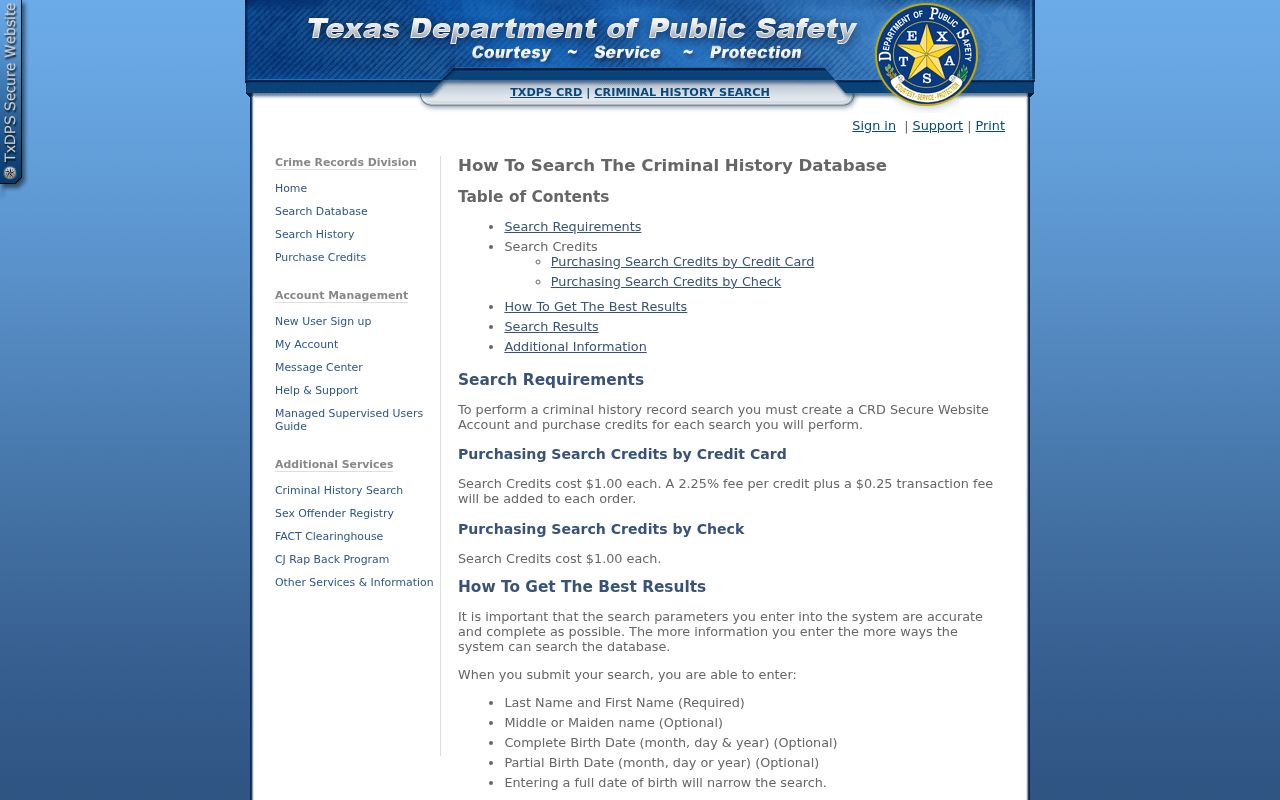 Henderson County criminal history DPS search instructions
