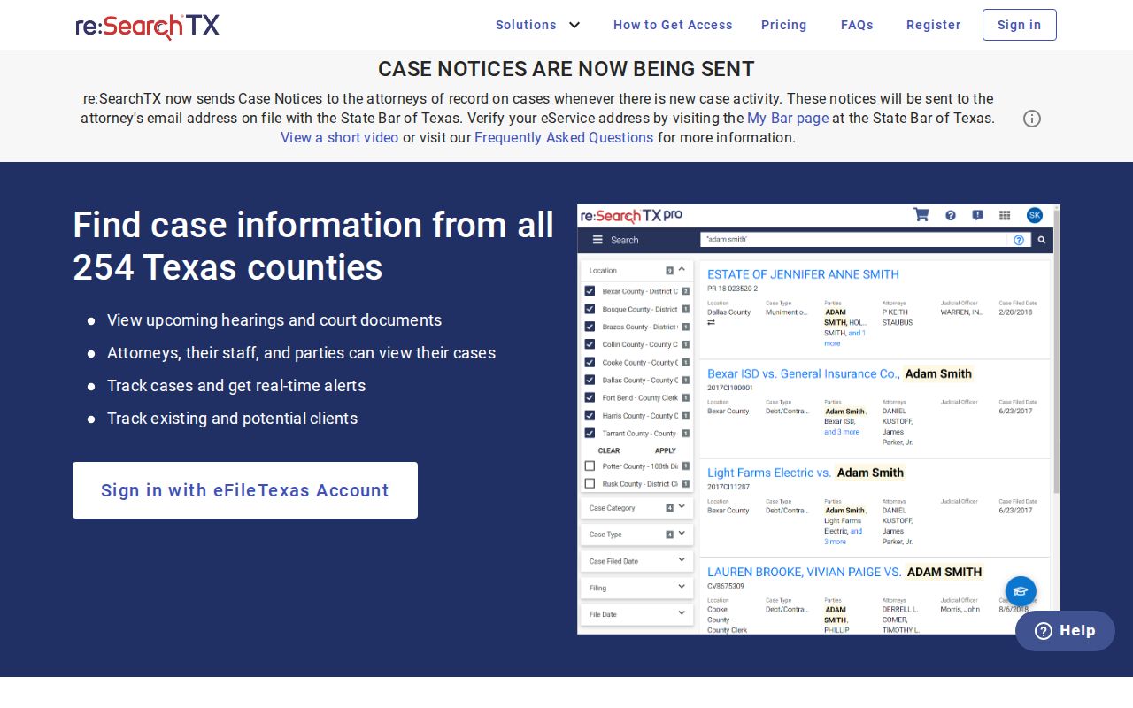 re SearchTX platform for Henderson County criminal court cases