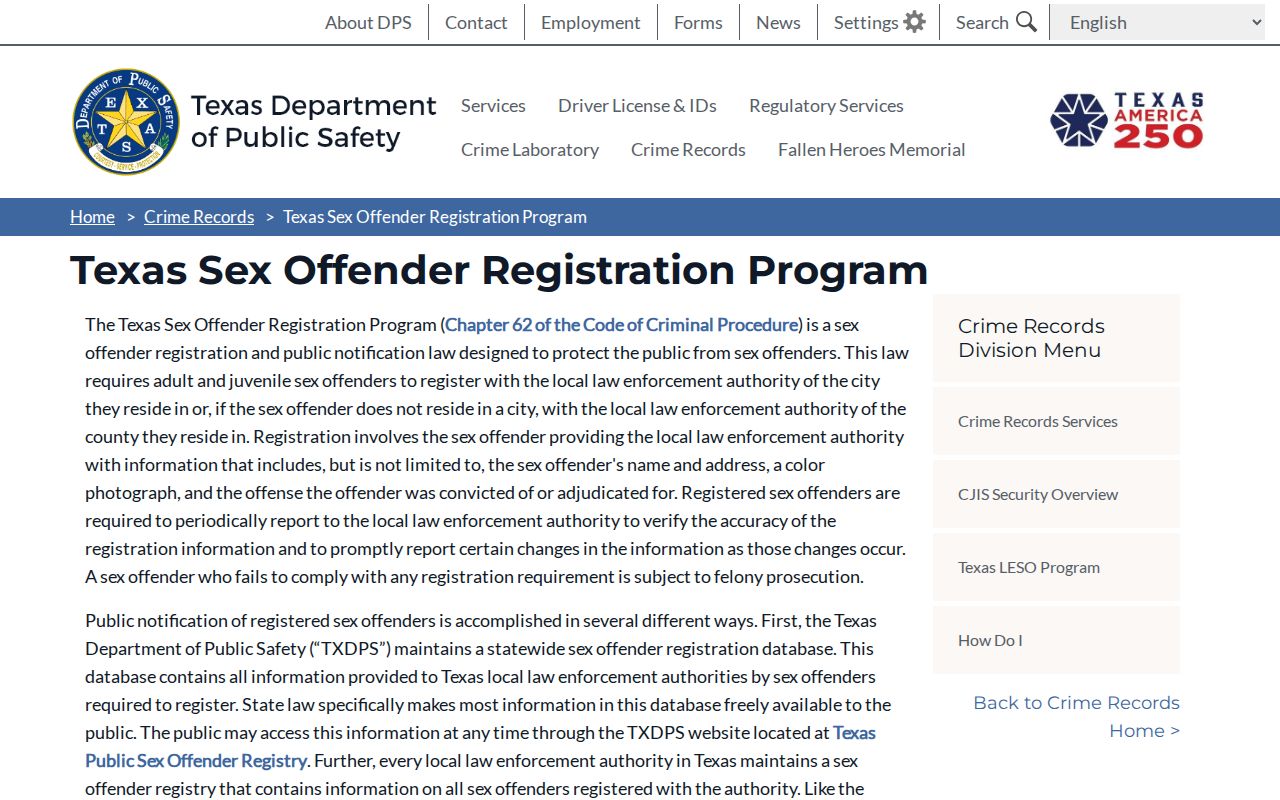 Texas registration program for Henderson County sex offender checks